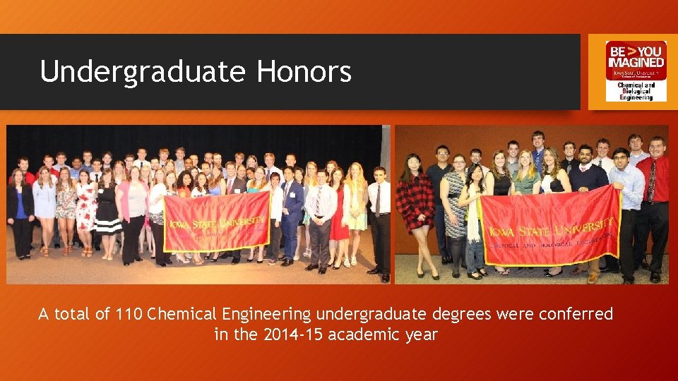 Undergraduate Honors A total of 110 Chemical Engineering undergraduate degrees were conferred in the