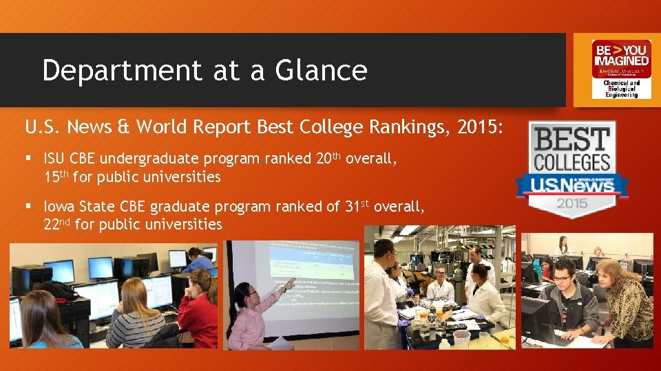 Department at a Glance U. S. News & World Report Best College Rankings, 2015: