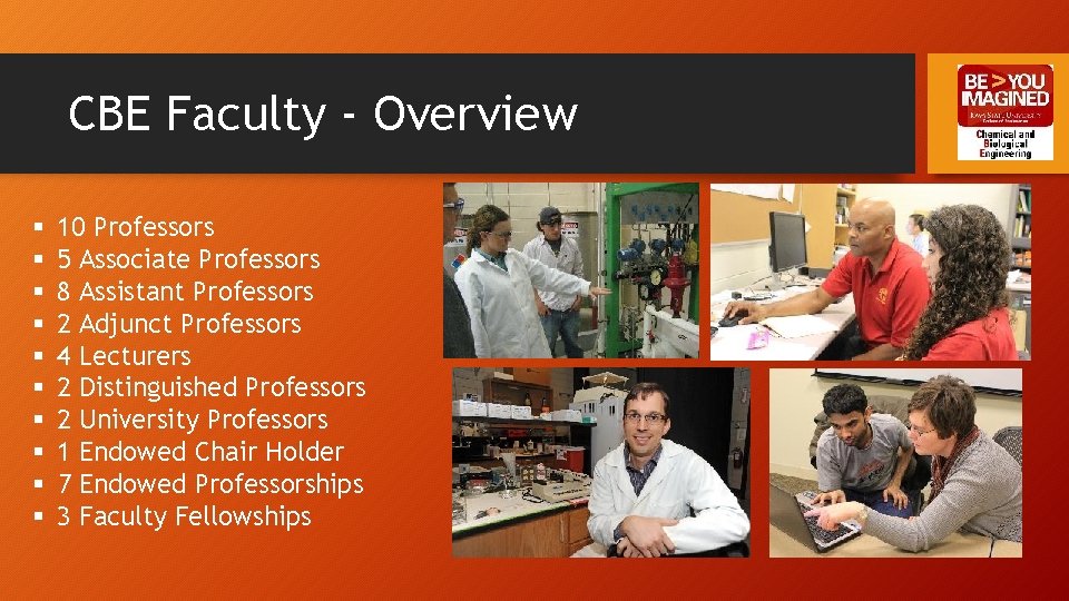 CBE Faculty - Overview § § § § § 10 Professors 5 Associate Professors