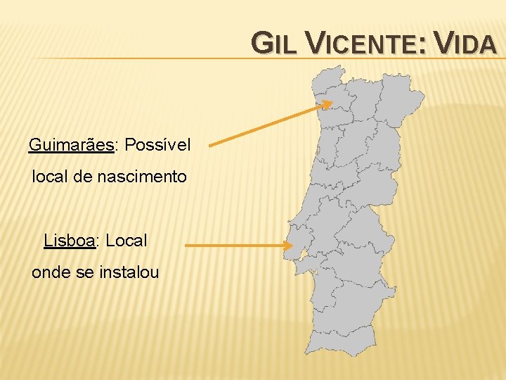 GIL VICENTE: VIDA Guimarães: Possível local de nascimento Lisboa: Local onde se instalou 