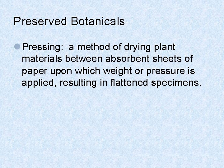 Preserved Botanicals l Pressing: a method of drying plant materials between absorbent sheets of