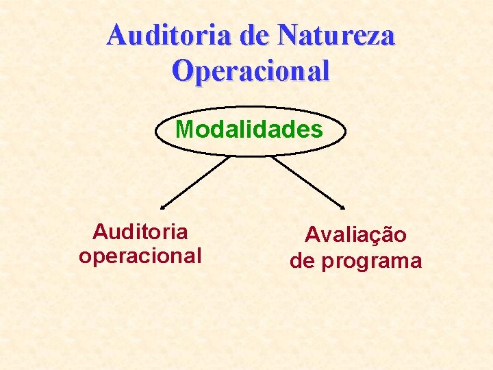 Auditoria de Natureza Operacional Modalidades Auditoria operacional Avaliação de programa 