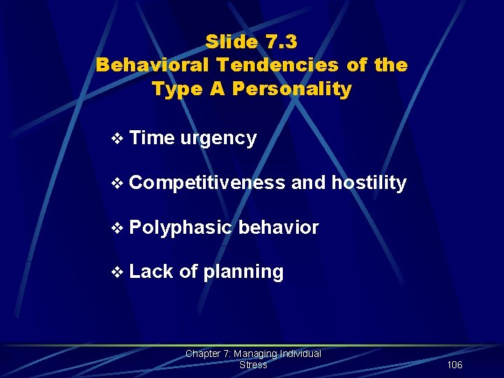 Slide 7. 3 Behavioral Tendencies of the Type A Personality v Time urgency v