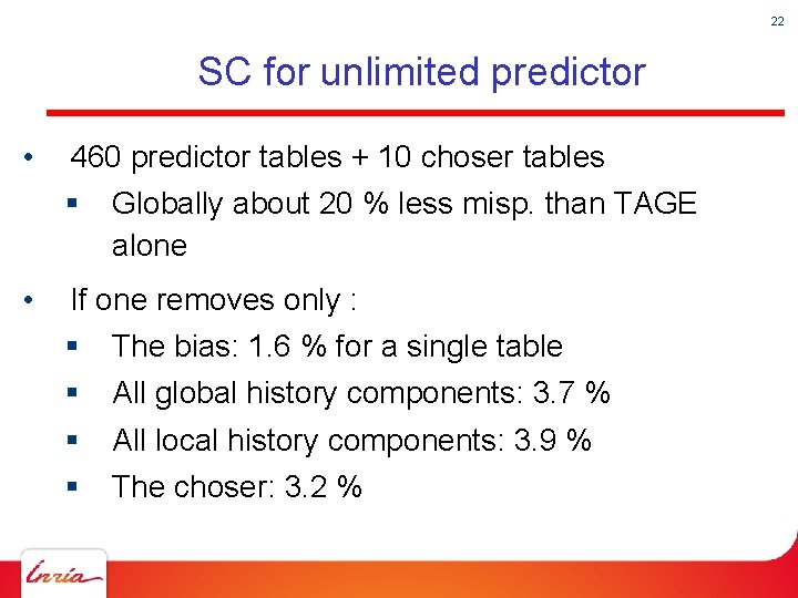22 SC for unlimited predictor • 460 predictor tables + 10 choser tables §