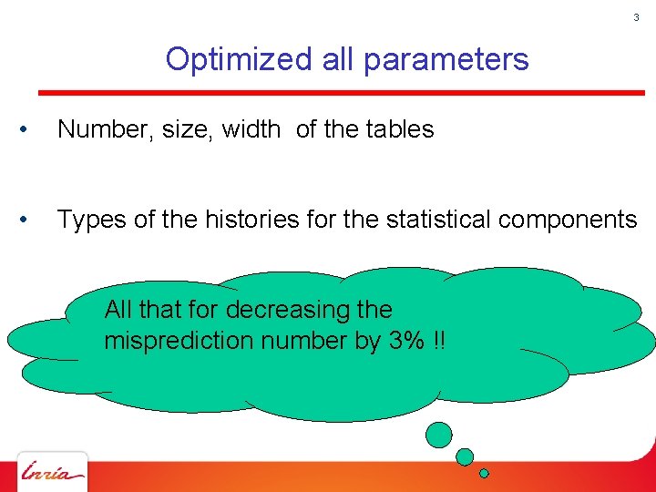 3 Optimized all parameters • Number, size, width of the tables • Types of