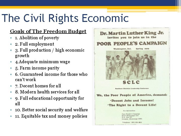 The Civil Rights Economic Focus Goals of The Freedom Budget • 1. Abolition of