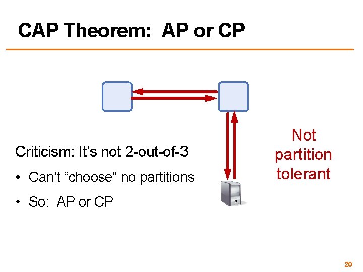 CAP Theorem: AP or CP Criticism: It’s not 2 -out-of-3 • Can’t “choose” no