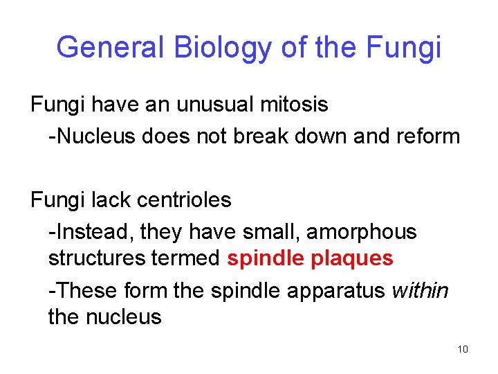 General Biology of the Fungi have an unusual mitosis -Nucleus does not break down
