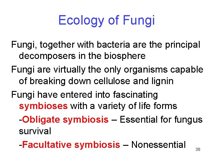 Ecology of Fungi, together with bacteria are the principal decomposers in the biosphere Fungi