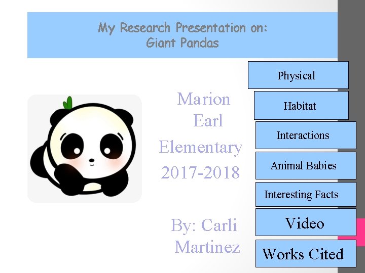 My Research Presentation on: Giant Pandas Physical Marion Earl Elementary 2017 -2018 Habitat Interactions