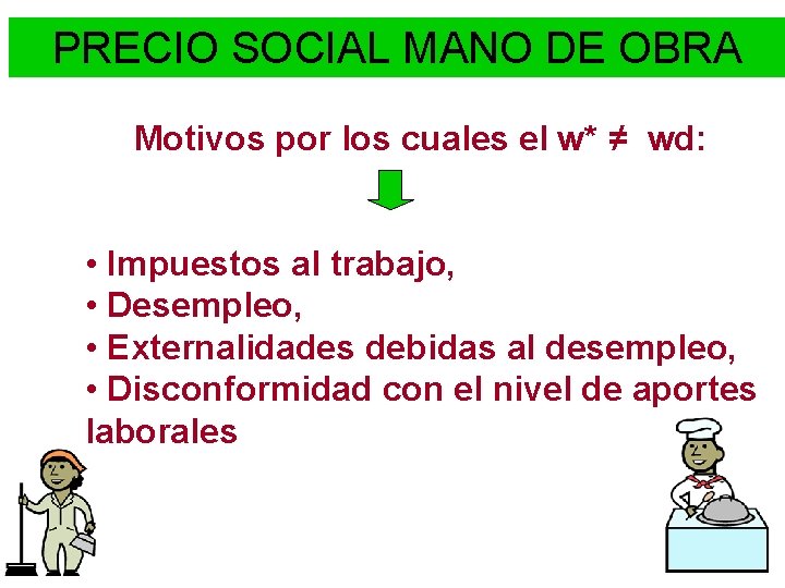 PRECIO SOCIAL MANO DE OBRA Motivos por los cuales el w* ≠ wd: •