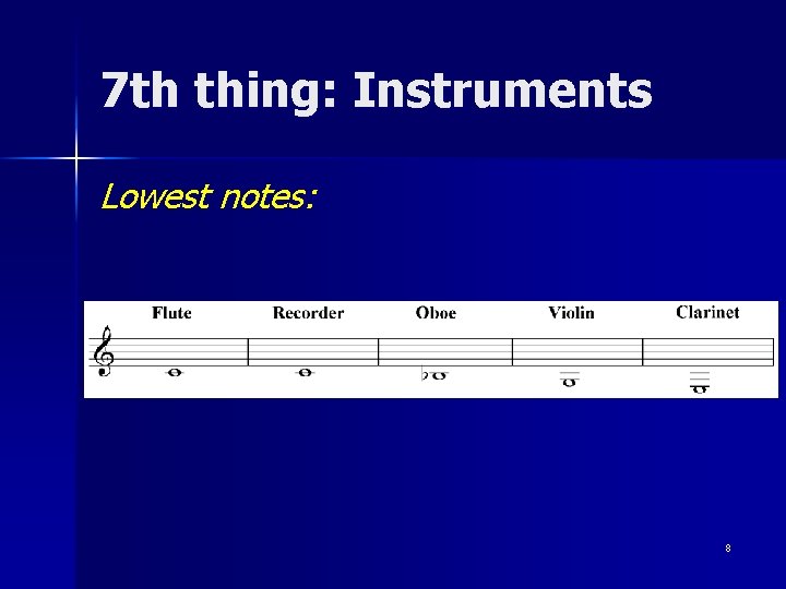 7 th thing: Instruments Lowest notes: 8 