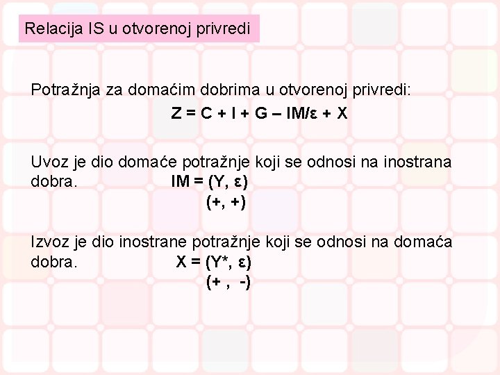 Relacija IS u otvorenoj privredi Potražnja za domaćim dobrima u otvorenoj privredi: Z =