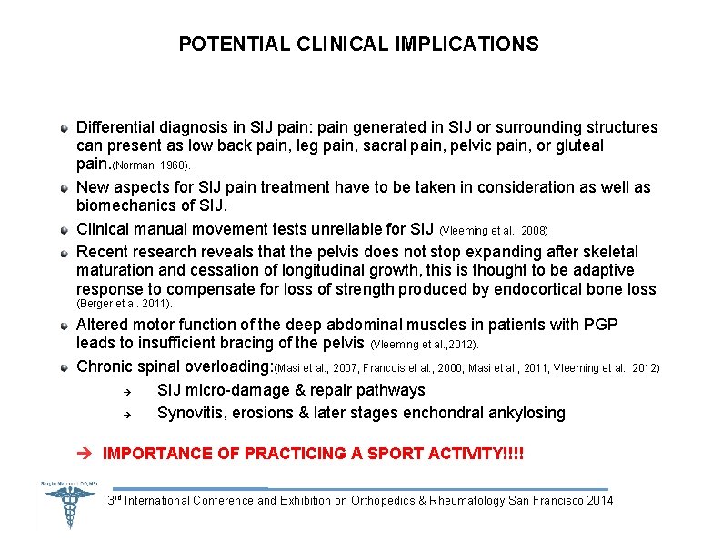 POTENTIAL CLINICAL IMPLICATIONS Differential diagnosis in SIJ pain: pain generated in SIJ or surrounding
