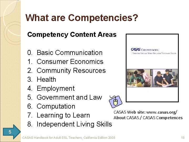 What are Competencies? Competency Content Areas 0. Basic Communication 1. Consumer Economics 2. Community
