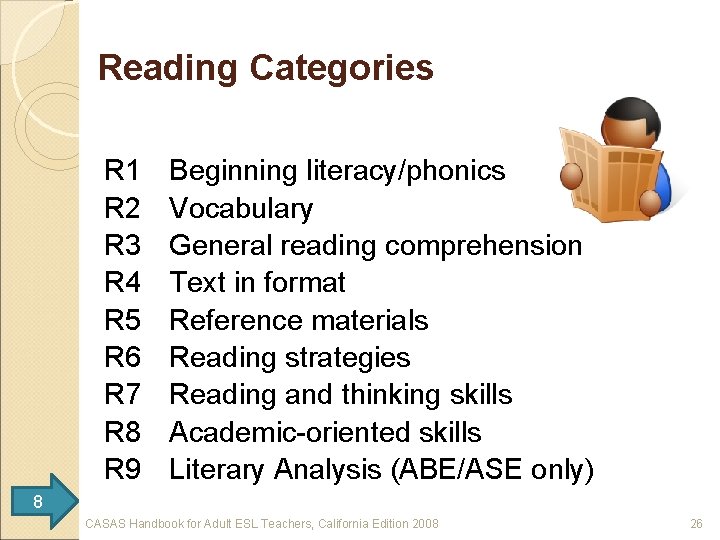Reading Categories R 1 R 2 R 3 R 4 R 5 R 6