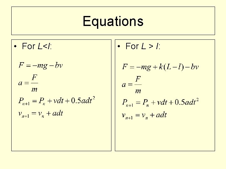 Equations • For L<l: • For L > l: 