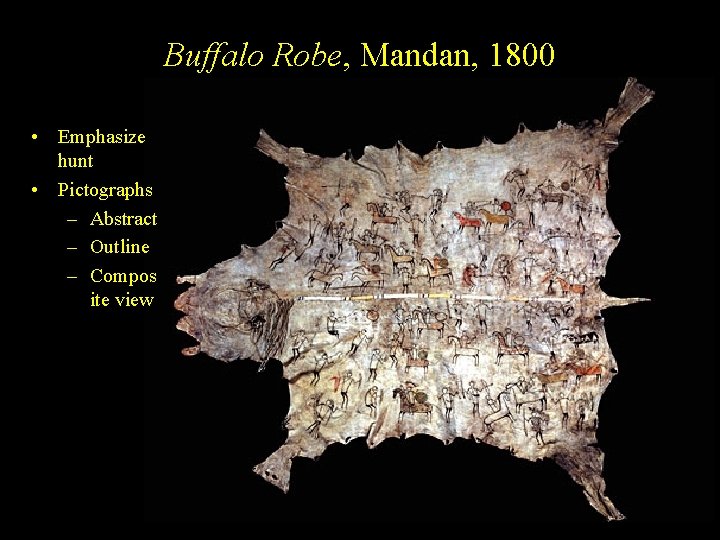 Buffalo Robe, Mandan, 1800 • Emphasize hunt • Pictographs – Abstract – Outline –