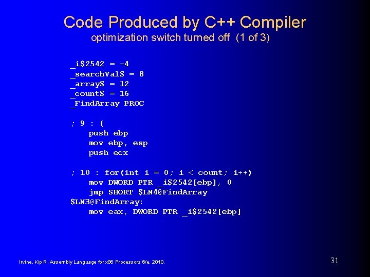 Code Produced by C++ Compiler optimization switch turned off (1 of 3) _i$2542 = Code Produced by C++ Compiler optimization switch turned off (1 of 3) _i$2542 =