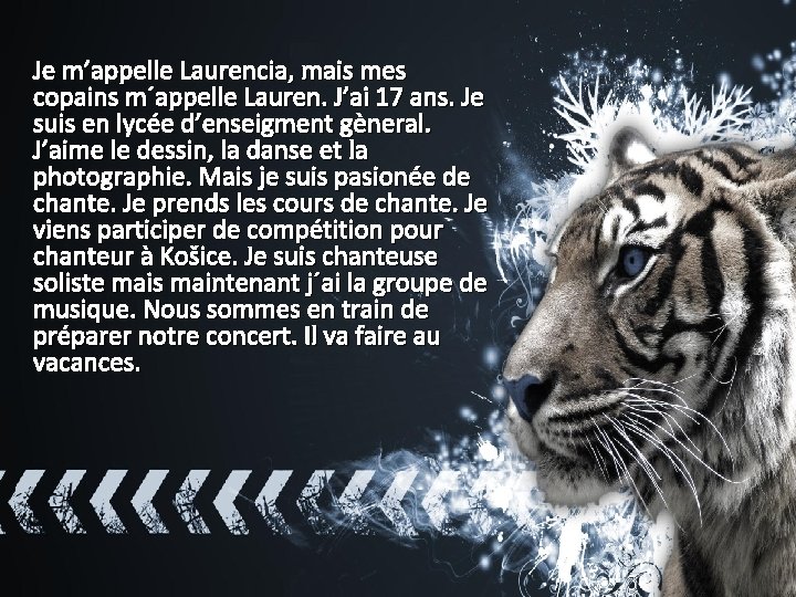 Je m’appelle Laurencia, mais mes copains m´appelle Lauren. J’ai 17 ans. Je suis en