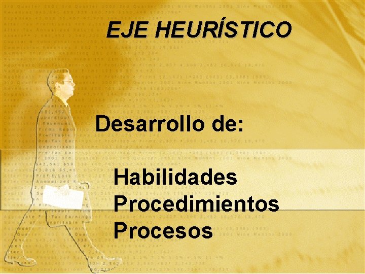 EJE HEURÍSTICO Desarrollo de: Habilidades Procedimientos Procesos 