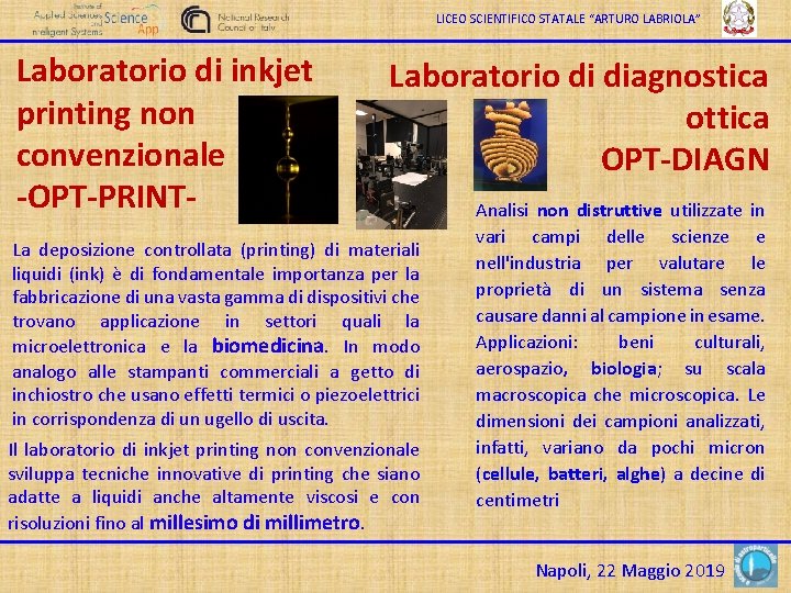 LICEO SCIENTIFICO STATALE “ARTURO LABRIOLA” Laboratorio di inkjet printing non convenzionale -OPT-PRINT- Laboratorio di