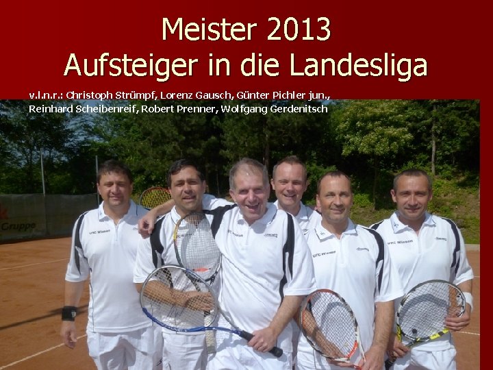 Meister 2013 Aufsteiger in die Landesliga v. l. n. r. : Christoph Strümpf, Lorenz