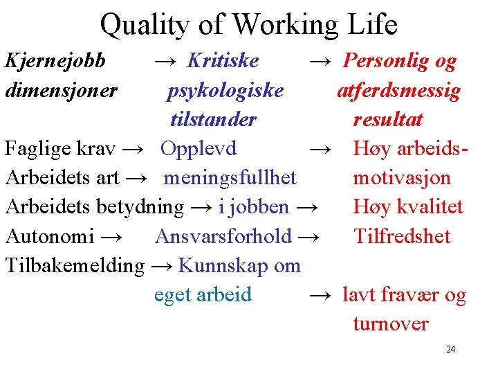 Quality of Working Life Kjernejobb dimensjoner → Kritiske → Personlig og psykologiske atferdsmessig tilstander