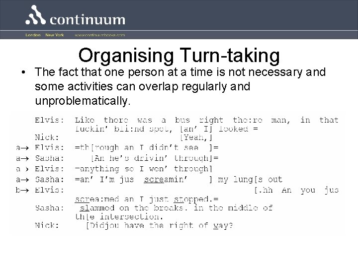 Organising Turn-taking • The fact that one person at a time is not necessary