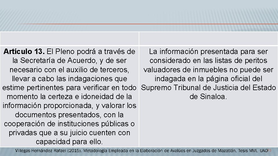 Artículo 13. El Pleno podrá a través de La información presentada para ser la