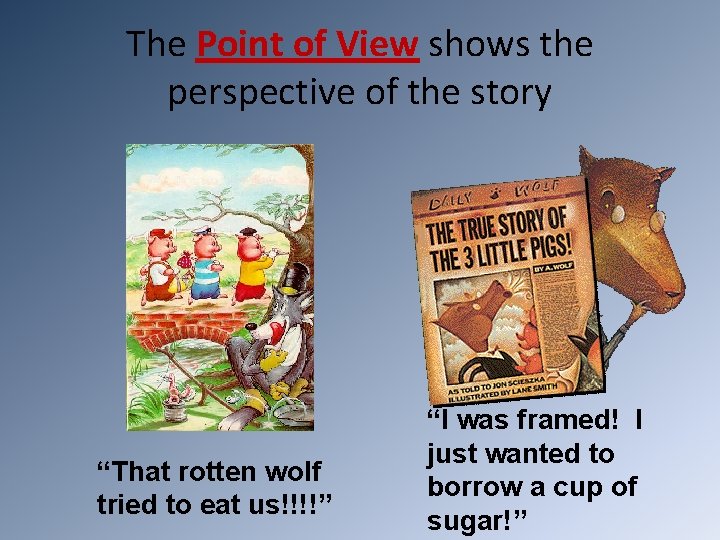 The Point of View shows the perspective of the story “That rotten wolf tried