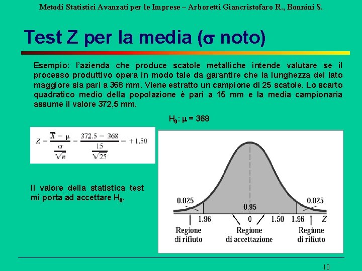 Metodi Statistici Avanzati per le Imprese – Arboretti Giancristofaro R. , Bonnini S. Test