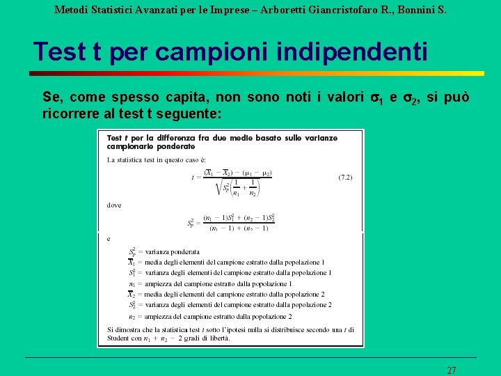 Metodi Statistici Avanzati per le Imprese – Arboretti Giancristofaro R. , Bonnini S. Test