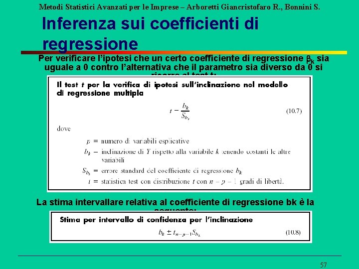 Metodi Statistici Avanzati per le Imprese – Arboretti Giancristofaro R. , Bonnini S. Inferenza