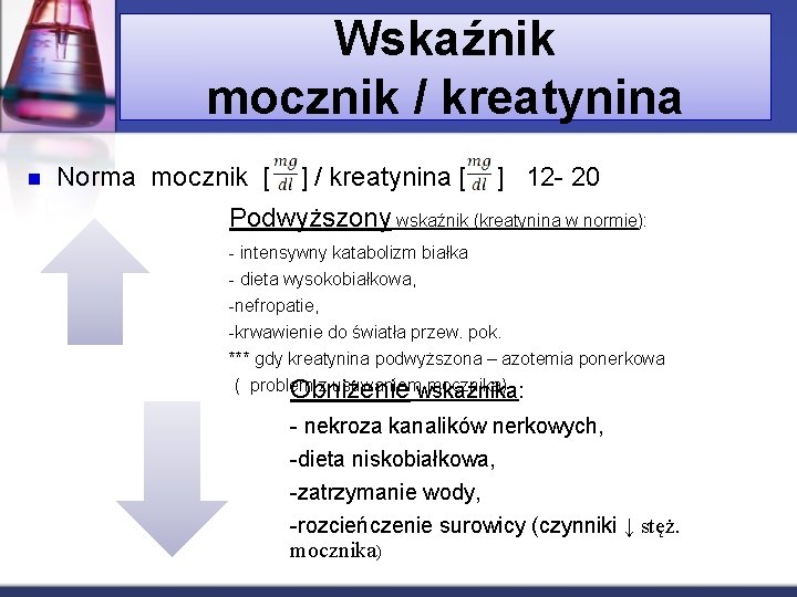 Wskaźnik mocznik / kreatynina n Norma mocznik [ ] / kreatynina [ ] 12