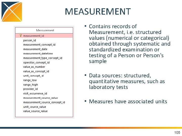 MEASUREMENT • Contains records of Measurement, i. e. structured values (numerical or categorical) obtained