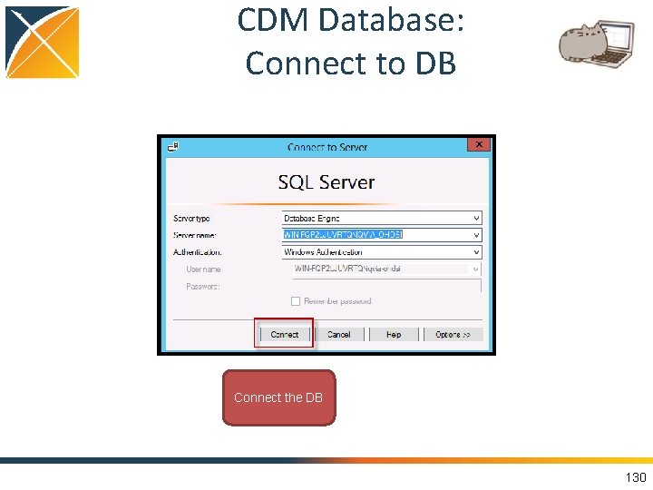 CDM Database: Connect to DB Connect the DB 130 