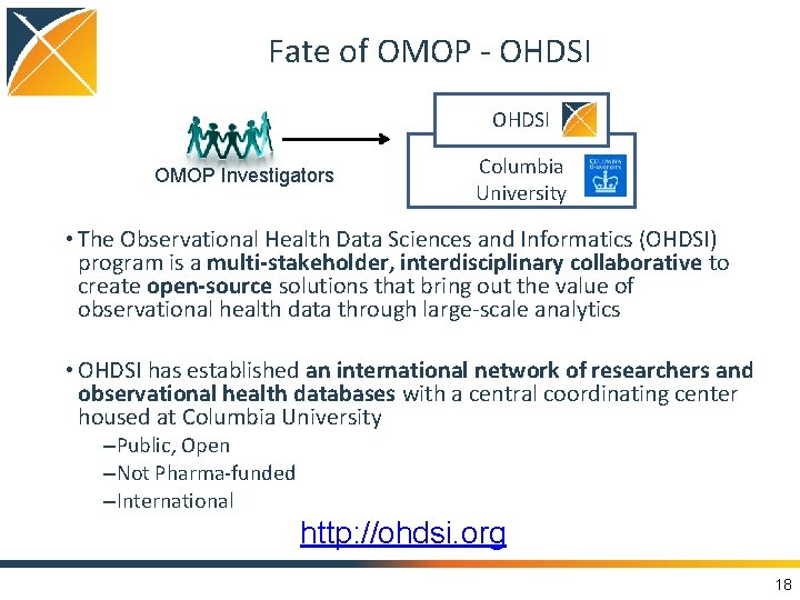 Fate of OMOP - OHDSI OMOP Investigators Columbia University • The Observational Health Data