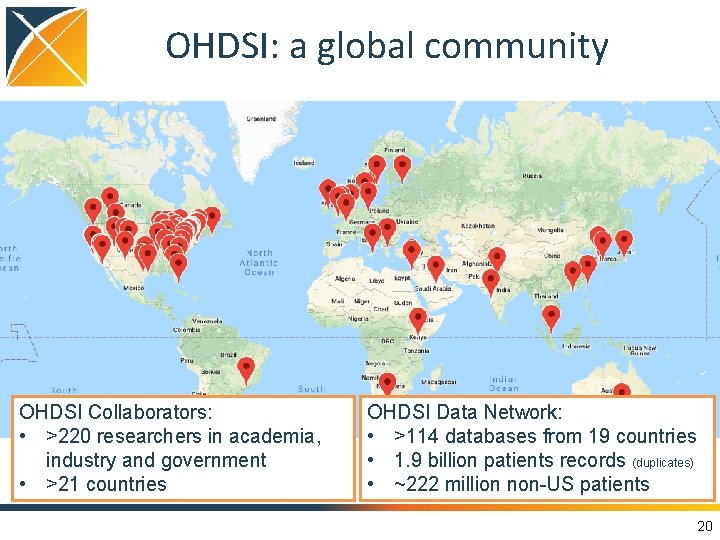 OHDSI: a global community OHDSI Collaborators: • >220 researchers in academia, industry and government