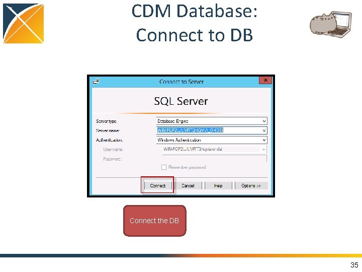 CDM Database: Connect to DB Connect the DB 35 