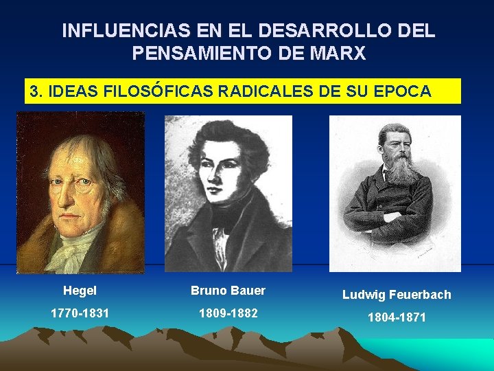 INFLUENCIAS EN EL DESARROLLO DEL PENSAMIENTO DE MARX 3. IDEAS FILOSÓFICAS RADICALES DE SU