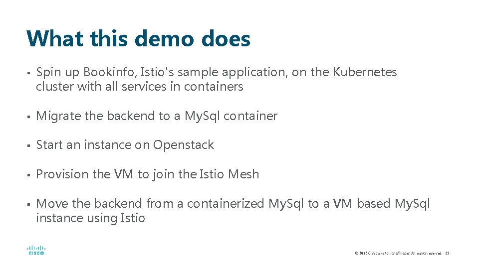 What this demo does § Spin up Bookinfo, Istio's sample application, on the Kubernetes