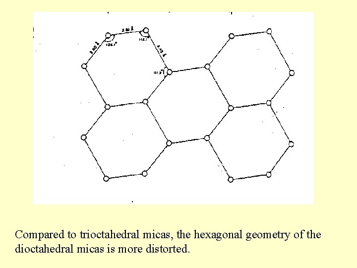 Compared to trioctahedral micas, the hexagonal geometry of the dioctahedral micas is more distorted.