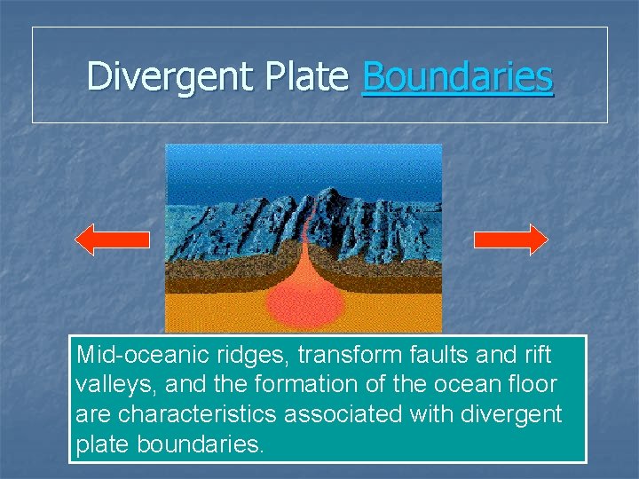 Divergent Plate Boundaries Mid-oceanic ridges, transform faults and rift valleys, and the formation of