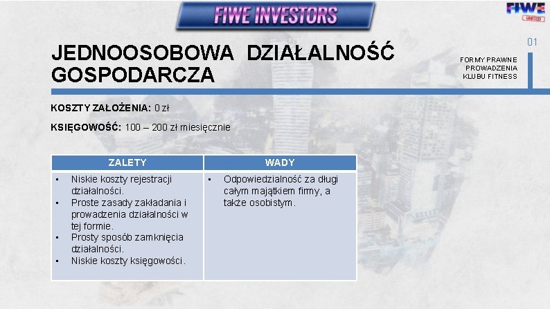 JEDNOOSOBOWA DZIAŁALNOŚĆ GOSPODARCZA KOSZTY ZAŁOŻENIA: 0 zł KSIĘGOWOŚĆ: 100 – 200 zł miesięcznie ZALETY