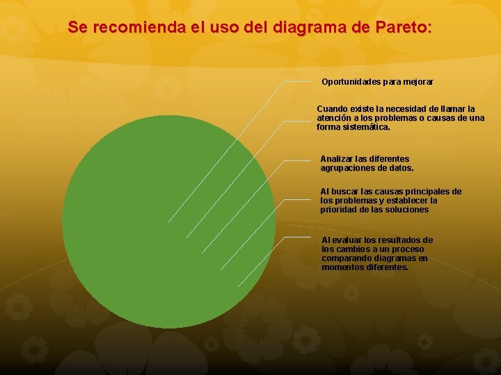 Se recomienda el uso del diagrama de Pareto: Oportunidades para mejorar Cuando existe la