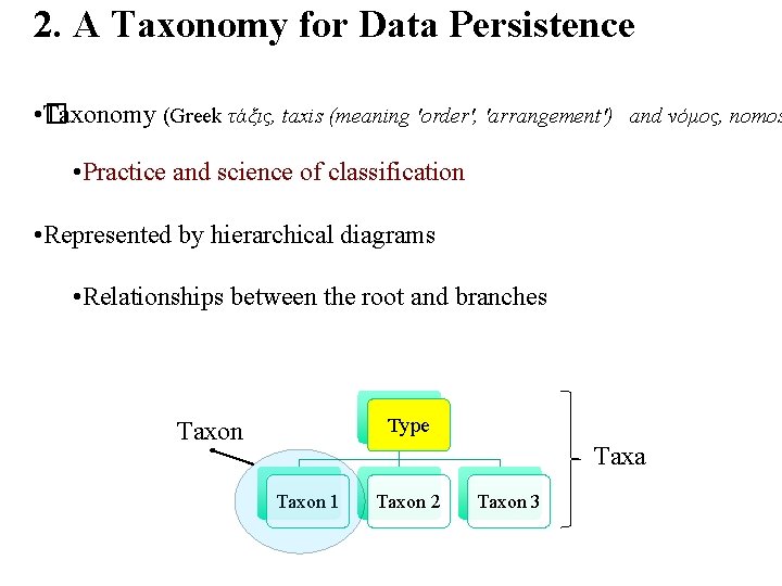 2. A Taxonomy for Data Persistence • � Taxonomy (Greek τάξις, taxis (meaning 'order', 2. A Taxonomy for Data Persistence • � Taxonomy (Greek τάξις, taxis (meaning 'order',
