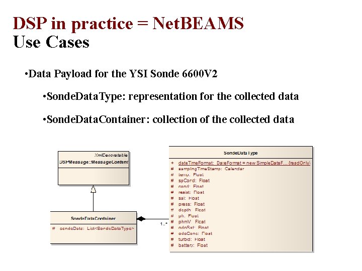 DSP in practice = Net. BEAMS Use Cases • Data Payload for the YSI DSP in practice = Net. BEAMS Use Cases • Data Payload for the YSI