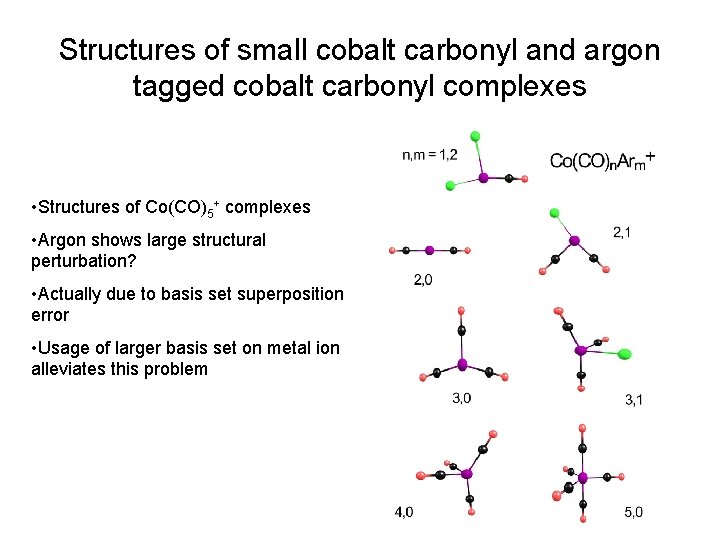 Structures of small cobalt carbonyl and argon tagged cobalt carbonyl complexes • Structures of