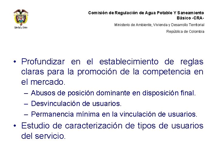 Comisión de Regulación de Agua Potable Y Saneamiento Básico -CRAMinisterio de Ambiente, Vivienda y